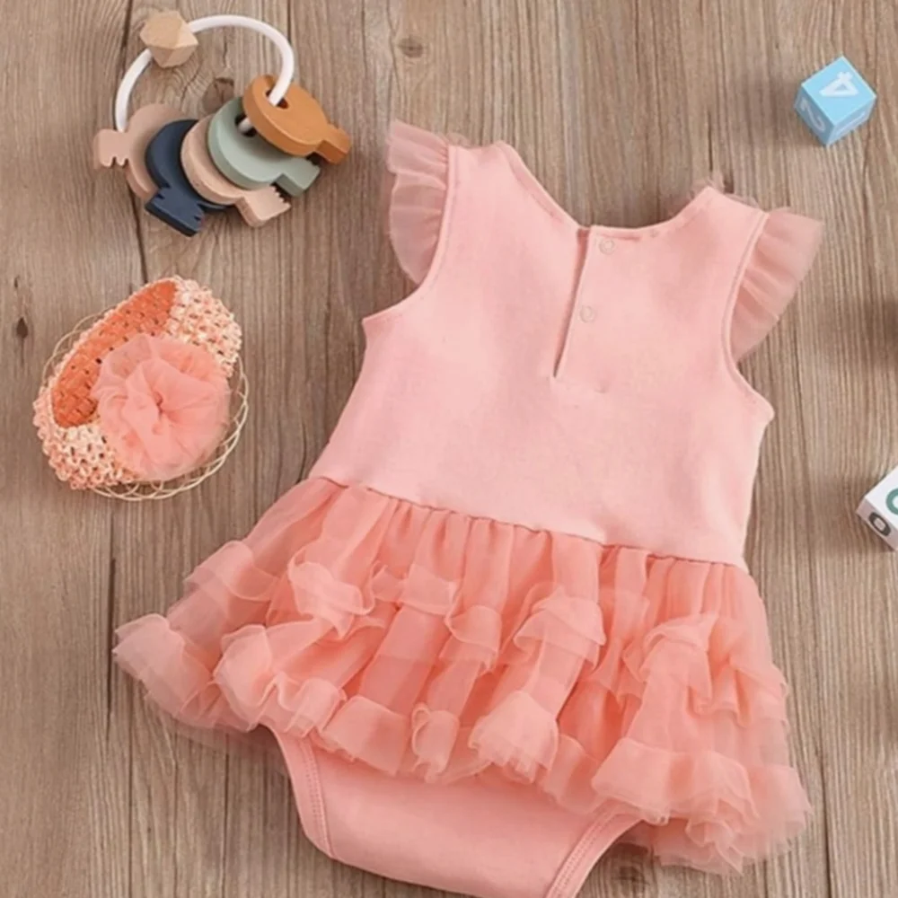 First Birthday Coral Romper Tutu Dress Cake Smash Girls Jumper & Headband Set